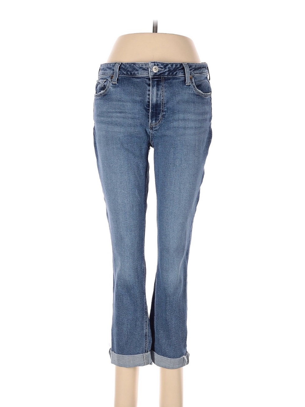 PAIGE Light-Mid Blue Cropped Straight Jeans